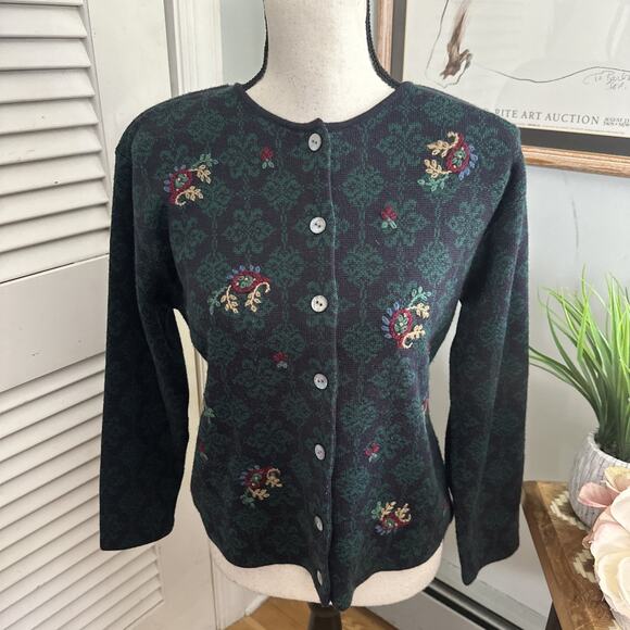 Vintage TALBOTS Womens Cardigan Small Navy Blue Wool Blend Cardigan Preppy 80s - Picture 1 of 9